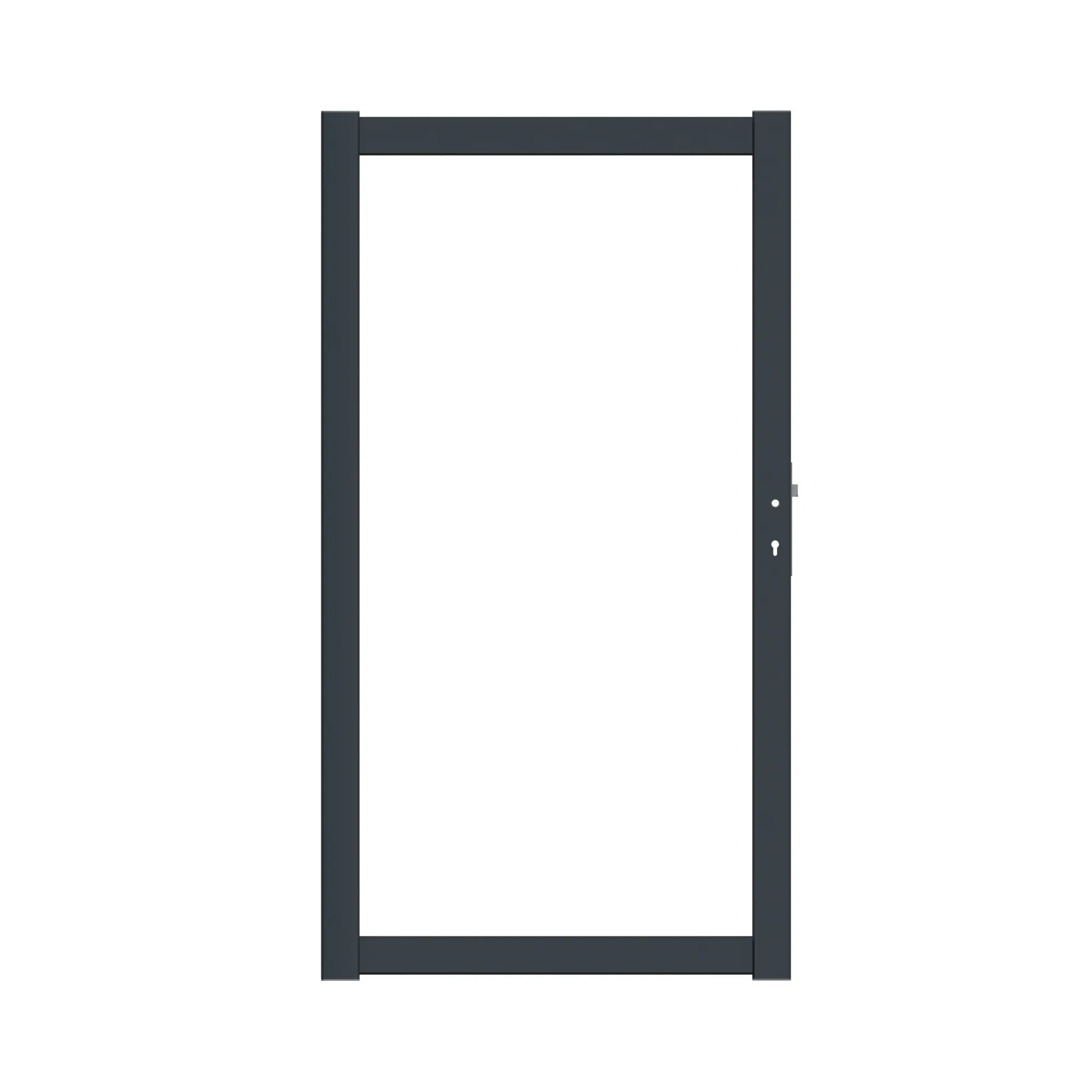 Bâti de porte rectangulaire foncé avec trou de clé, centre vide, présenté sur fond blanc uni. Aucune marque ni référence visible.