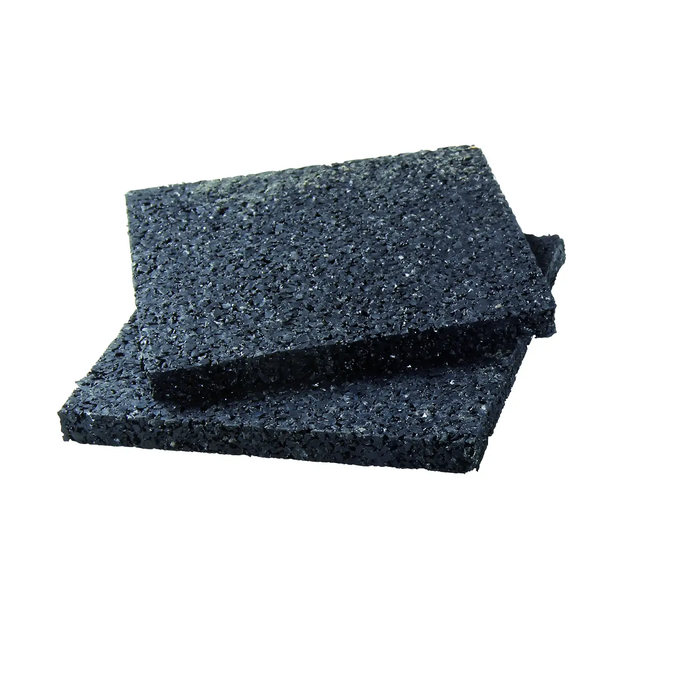 Deux tapis rectangulaires en caoutchouc noir, surface texturée, superposés sur fond blanc. Aucun marquage ou référence visible.