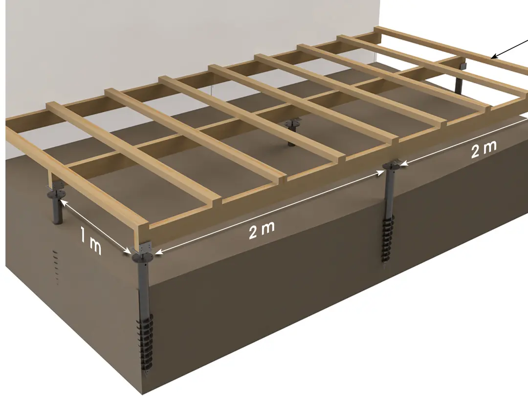 Fundamentschroef 1200 mm in tuinomgeving met houten structuur